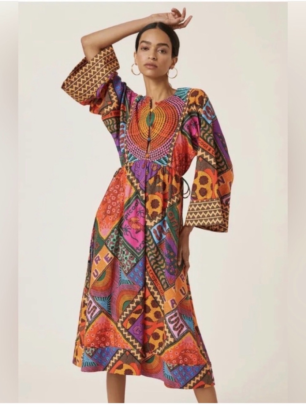 FARM Rio dotted patchwork Midi Dress - Picture 2 of 15